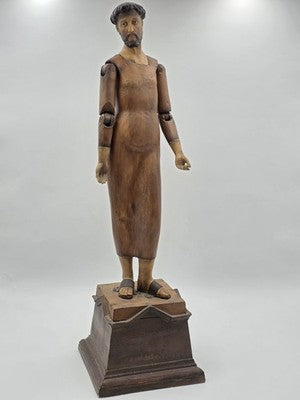 RARE ANTIQUE 18TH C ARTICULATED HAND POLYCHROME SANTOS MANNEQUIN OF ST FRANCIS.