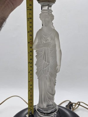 Ultra Rare French Baccarat Frosted & Clear Glass Classical Maiden Table Lamp.