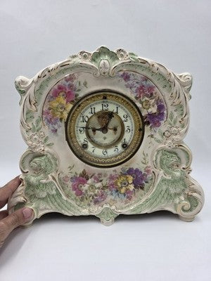 Antique 19thC Royal Bonn Germany La Corsica Ansonia Porcelain Mantel Clock Works