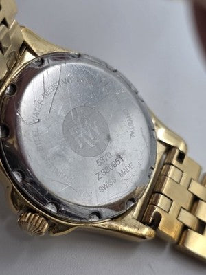 Vintage Raymond Weil Flamenco 5370 Swiss Quartz Black Dial Gold Tone Watch Works