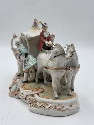 Vintage German Porcelain Cinderella Coach Carriage Figurine Horses Rococo Couple