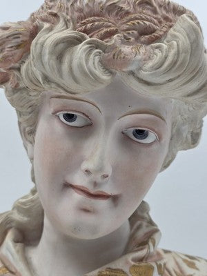 Antique 1890's German Porcelain Bust Hand Painted Gilt Victorian Woman Sculpture