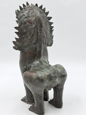 Rare Antique Thai Burmese Bronze Singha Temple Guardian Lion Statue 11" Tall.