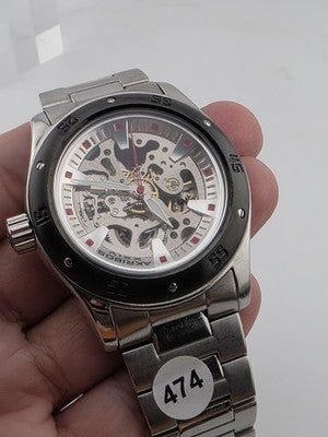 Akribos XXIV Men AK477BK Skeleton Stainless Steel Automatic 44mm Watch. Works