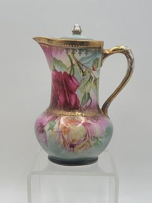 Antique 19th C C.S. Prussia Handpainted Demitasse Set 6 Cups Saucers Coffee Pot