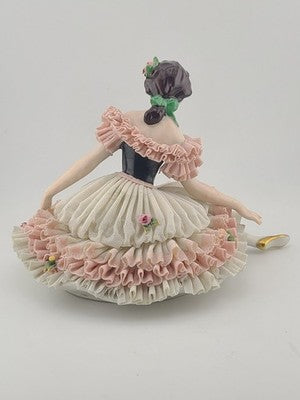 Pair Antique Dresden Lace Ballerina Figurine Dancer Handarbeit Germany Porcelain
