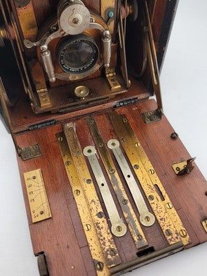 Antique F.H. Sanderson Wooden Hand Camera. Bausch & Lomb Black Bellows. Untested