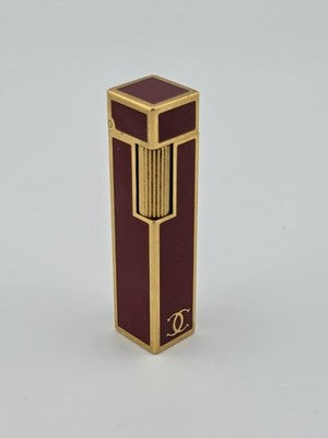 Rare Vintage Cube Cartier Lighter - 18k Yellow GP Red Laquer Cigarette Lighter