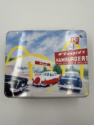 McDonalds Tin With Set Of 4 Coffee Mugs Cups 15 Cent Hamburger Retro MCM