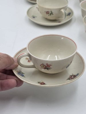 Antique Johann Haviland Bavaria Germany U.S. Zone Floral Teacup Saucer Set 24 Pc