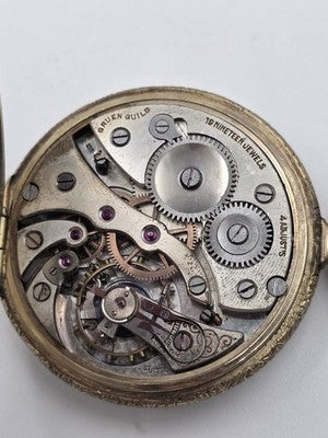 Rare Antique 1920 Gruen Guild 19  Pocket Watch GF Wadsworth Case Swiss. Works