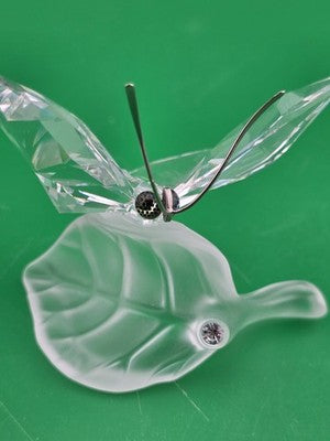 SWAROVSKI Austria Crystal Butterfly on Frosted Leaf Figurine