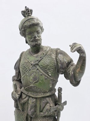 Rare Pair Of Antique Detailed Spelter Statues of Spanish Conquistadors. 15".