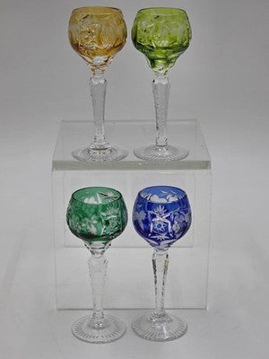 4 NACHTMANN TRAUBE 4 1/2" CORDIALS CRYSTAL WINE GLASSES MULTI COLOR CUT TO CLEAR