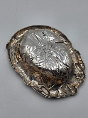 Antique Art Nouveau Sterling Silver Repousse Leaf Vine Bonbon Dish 115.7g