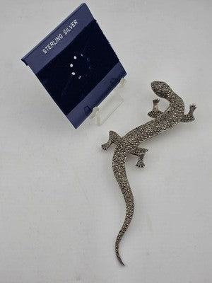Private: LARGE STERLING SILVER MARCASITE LIFE SIZE LIZARD PIN BROOCH SALAM