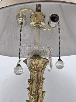 Antique Large Solid Brass Cherub Putti Table Lamp Hollywood Regency Gold. Works
