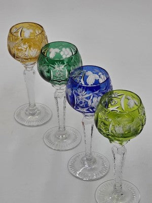 4 NACHTMANN TRAUBE 4 1/2" CORDIALS CRYSTAL WINE GLASSES MULTI COLOR CUT TO CLEAR