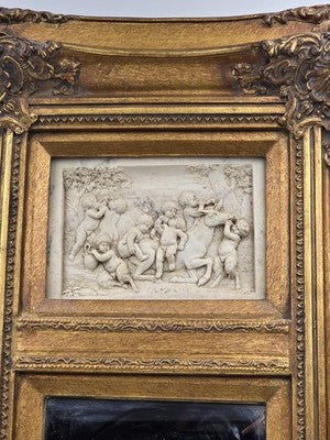 Rare Antique 19th C Enrico Braga Tondo Relief Mirror W Perfugium Regibus Coin