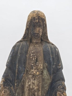 Antique 18th C Spanish Colonial Hand-Carved Virgin Mary Statue Polychrome Wood