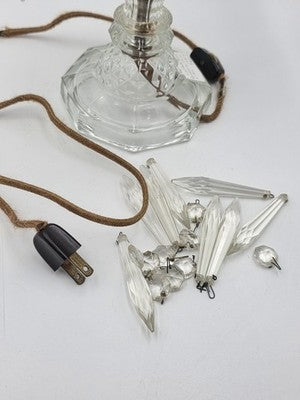 Antique 1930's Hollywood Regency Crystal Glass Candelabra Lamp Prism Table Light