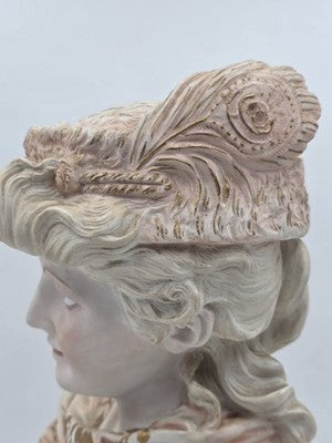 Antique 1890's German Porcelain Bust Hand Painted Gilt Victorian Woman Sculpture