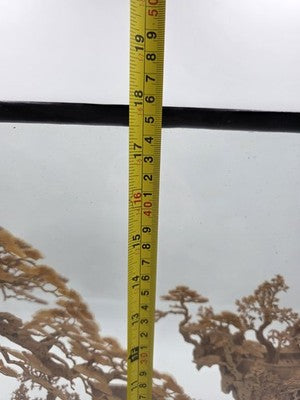 Large Scale Antique Chinese Carved Cork Diorama in Ebonised Glass Display Case