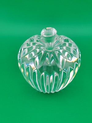 Vintage WATERFORD Signed Crystal APPLE with Stem Ribbed Faceted Paperweight