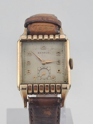Vintage Classic Mens Deco 1950's 17j BENRUS 10K Gold Filled Dress Watch. Works