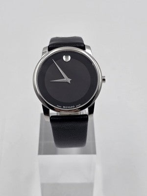 Movado Museum Classic 40mm Swiss Quartz Black Dial Sapphire Crystal Watch. Works