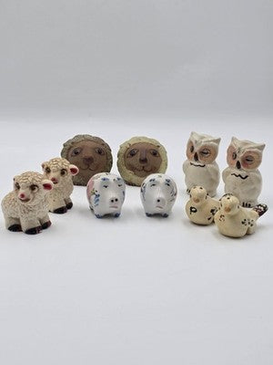 Vintage Lot Of 5 Novelty Animal Salt & Pepper Shakers Owls Pigs Lambs Birds Lion
