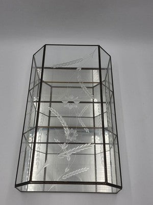 Vintage Etched Glass Brass Display Case Curio Cabinet Mirrored Hanging Standing