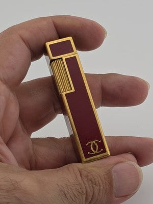 Rare Vintage Cube Cartier Lighter - 18k Yellow GP Red Laquer Cigarette Lighter