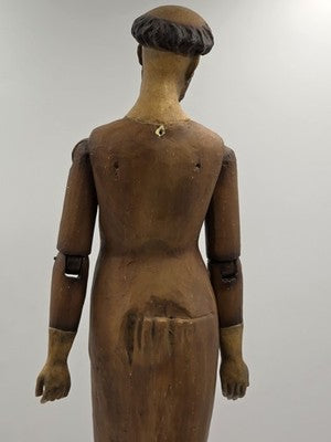 RARE ANTIQUE 18TH C ARTICULATED HAND POLYCHROME SANTOS MANNEQUIN OF ST FRANCIS.