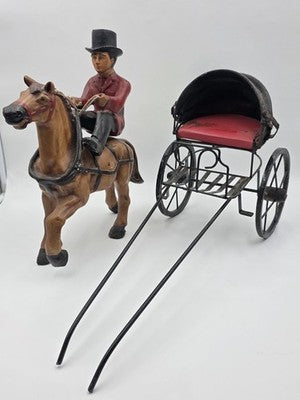 Ultra Rare Antique Horse Carriage Folk Art Composition Driver Cart C1920. 24".