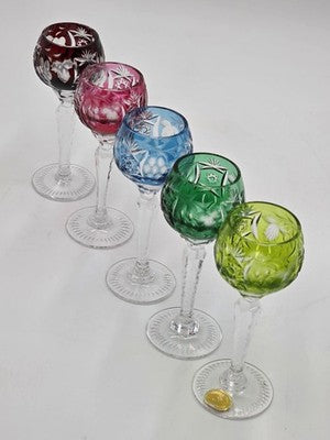 5 NACHTMANN TRAUBE 4 1/2" CORDIALS CRYSTAL WINE GLASSES MULTI COLOR CUT TO CLEAR
