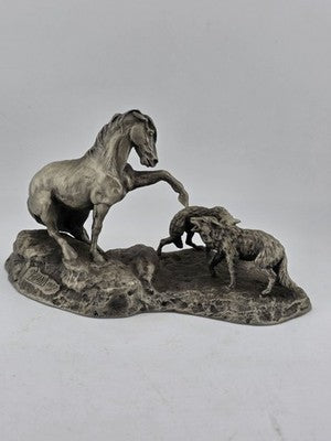 Polland Franklin Mint Pewter Horse Mare Wolves Coyotes Wildlife Animals Figurine
