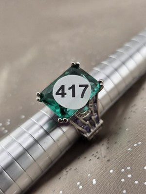 Vtg Paris Eiffel Tower Style Green Stone Purple Enamel Statement Cocktail Ring