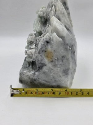 Vtg 11" Old Chinese Dushan Jade Carving Mountain Water Pine Tree Ship Sculpture