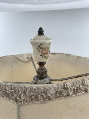 Rare Antique German Dresden Porcelain Figural Lamp Lady Cherub Swans 29"