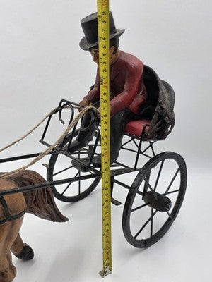 Ultra Rare Antique Horse Carriage Folk Art Composition Driver Cart C1920. 24".
