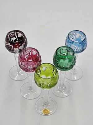 5 NACHTMANN TRAUBE 4 1/2" CORDIALS CRYSTAL WINE GLASSES MULTI COLOR CUT TO CLEAR