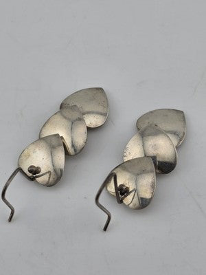 Rare Antique Taxco TR-60 Mexico Sterling Silver Triple Heart Earrings