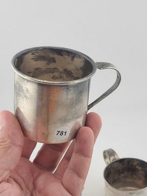 Pair Of Antique 19th C Victorian Sterling Silver Baby Cups 95g Christening Mugs