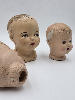 Antique Collectible Composition Doll Heads Lot Baby Doll Parts Creepy Primitive.