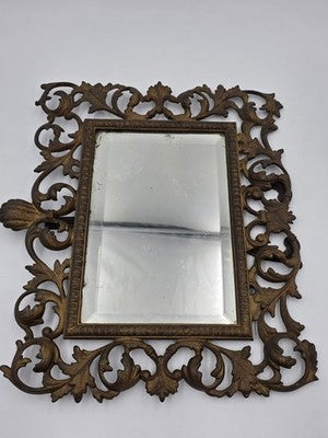 Antique Victorian Cast Iron Vanity Mirror Ornate Scrollwork Easel Frame C 1890.