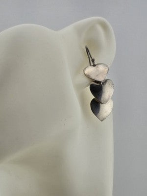 Rare Antique Taxco TR-60 Mexico Sterling Silver Triple Heart Earrings