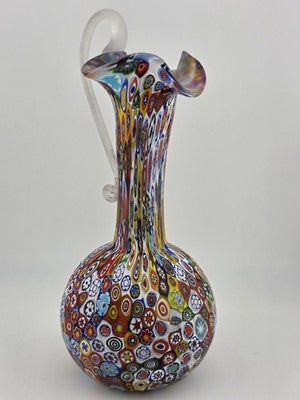 Vtg Fratelli Toso Murano Millefiori Art Glass Vase Pitcher Colorful Floral Italy