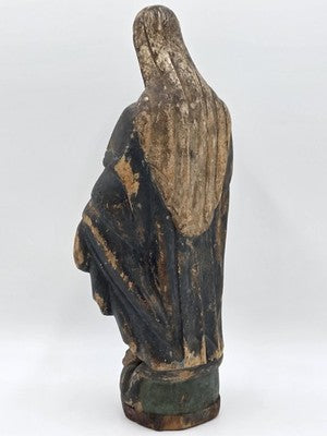 Antique 18th C Spanish Colonial Hand-Carved Virgin Mary Statue Polychrome Wood