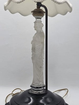 Ultra Rare French Baccarat Frosted & Clear Glass Classical Maiden Table Lamp.